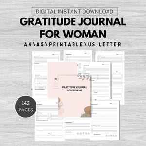 Dankbarkeits-Notizbuch für Frauen | Digitaler Planer für Wellness, Self-Care | Druckbares Achtsamkeit & persönliches Wachstums Journal mit täglichen Anweisungen