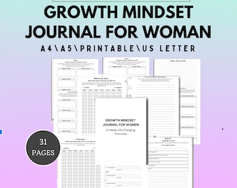 Diario digital de mentalidad de crecimiento para mujeres / Planificador diario con indicaciones, desarrollo personal, autocuidado, gratitud y seguimiento del bienestar.
