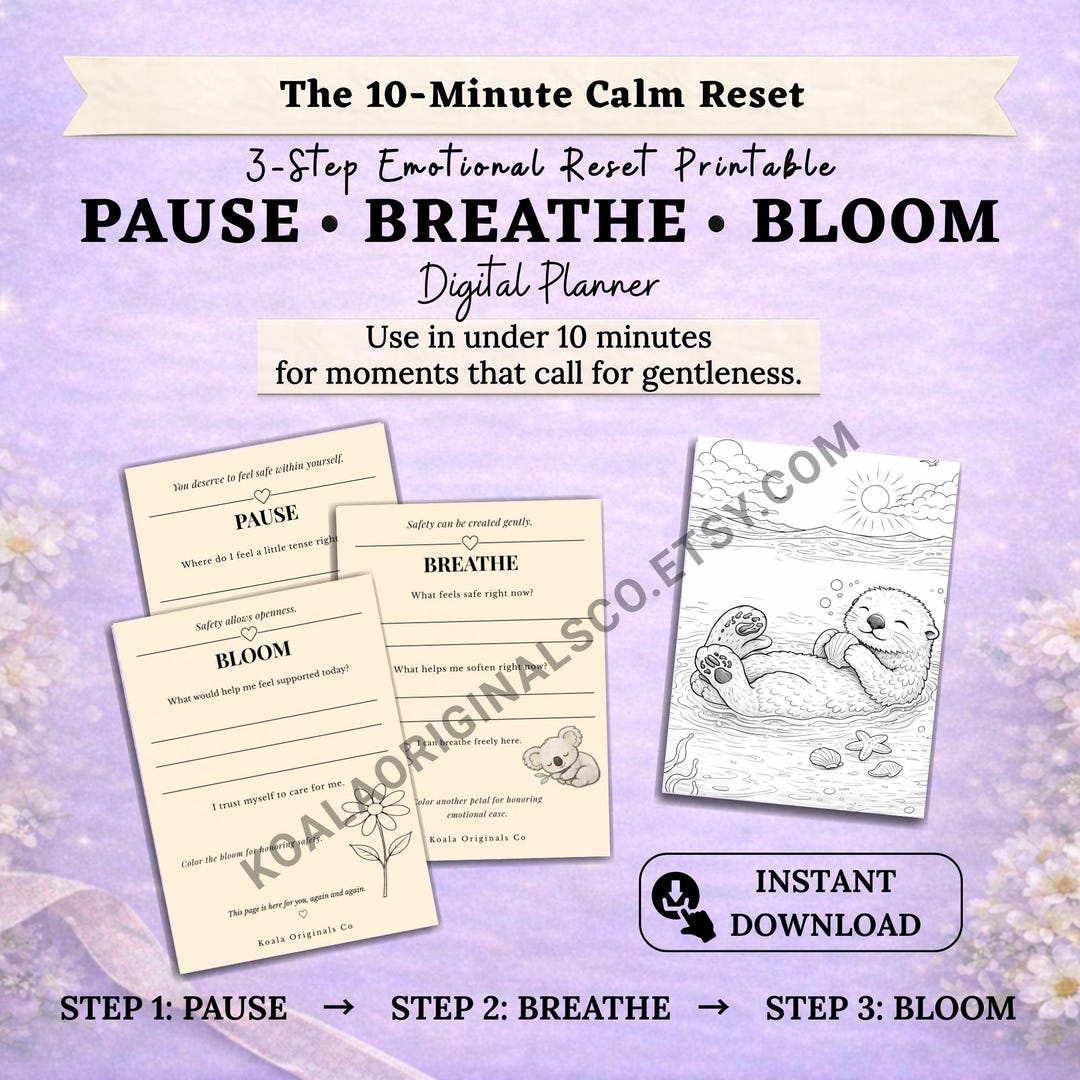 Pause Button Worksheet.pdf The 10-minute Calm Reset – Pause-breathe-bloom | Anxiety Relief Journal ...