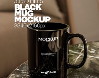 Black Coffee Mug Mockup Bundle – 3 PSD Files