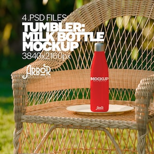 Milchflasche Tumbler Mockup Bundle, Getränke PSD Mockups, realistische Trinkgefäßvorlagen, bearbeitbares Flaschenmodell für Etsy & Branding