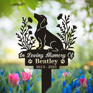 Personalized Dog Grave Marker, Custom Dachshund Dog Garden Sign, Dog Memorial Stake, Dog Loss Metal Stake, Dachshund Stake, Sympathy Sign