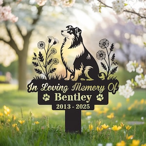 Personalized Dog Memorial Stake, Dog Grave Marker, Shetland Sheepdog Garden Sign, Dog Loss Metal Stake, Dog Garden Sign, Remembrance Stake