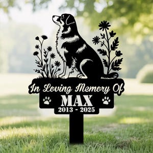 Personalized Dog Memorial Stake, Dog Grave Marker, Miniature American Shepherd Garden Sign, Dog Loss Metal Stake, Remembrance Stake
