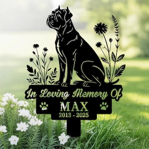 Estaca conmemorativa personalizada para perro, lápida para perro, letrero de jardín para perro cane corso, estaca metálica para la pérdida de un perro, letrero de jardín para perro, estaca conmemorativa