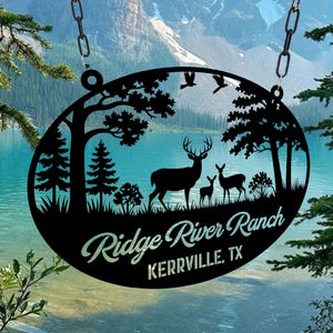 Custom Metal Deer Cabin Sign, Personalized Metal Farm Sign, Ranch Sign, Barn Sign, Farm Gate Sign, Farm Name Sign, Home Decor, Hunter Gift