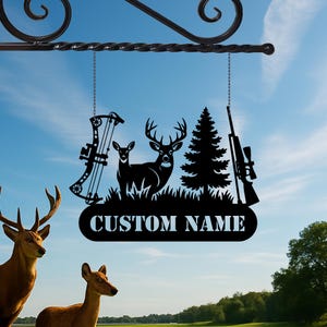 Personalized Deer Hunter Metal Sign, Custom Deer Hunter Name Sign, Deer Hunting Sign, Hunter Gift, Cabin Sign, Home Decor, Christmas Gift