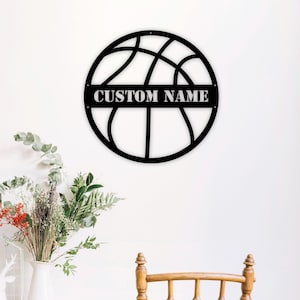 Custom Basketball Monogram Metal Sign With LED Lights , Personalized Basketball Metal Wall Art LED RGB, Basketball Neon Metal Wall Decor