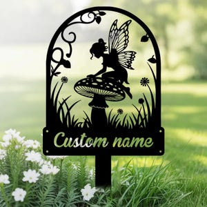 Custom Metal Fairy Garden Stake, Personalized Fairy Metal Garden Sign, Fairy Mushroom Yard Sign, Garden Yard Decor, Garden Name Sign