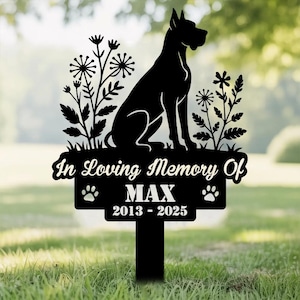 Estaca conmemorativa personalizada para perro, lápida para perro, letrero de jardín para perro gran danés, estaca metálica para la pérdida de un perro, amantes del gran danés, estaca conmemorativa