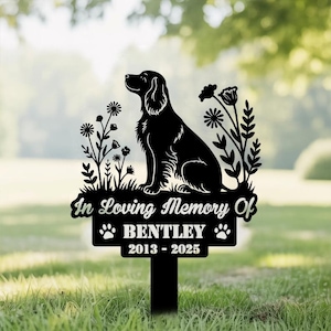 Personalized Dog Memorial Stake, Dog Grave Marker, English Springer Spaniel Dog Garden Sign, Dog Loss Metal Stake, Remembrance Stake