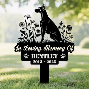 Estaca conmemorativa personalizada para perro, lápida para perro, letrero de jardín para perro dóberman, estaca metálica para la pérdida de un perro, amantes de los dóberman, estaca conmemorativa