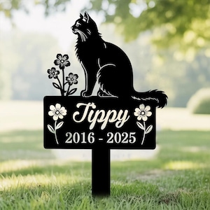 Personalized Cat Memorial Metal Stake, Custom Cat Floral Garden Stake, Cat Yard Decor, Pet Loss Gift, Grave Marker, Remembrance Stake