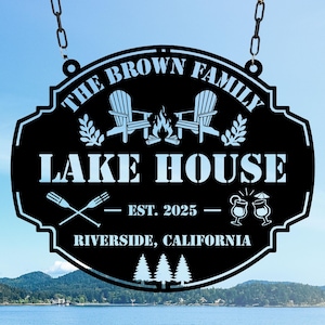 Personalized Lake House Metal Sign, Custom Lake House Name Sign, Forest Lake Sign, Camping Metal sign, Lake House Decor, Front Porch Decor