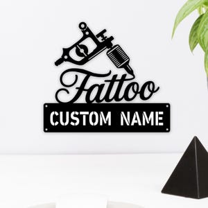 Personalized Tattoo Machine Metal Sign, Custom Tattoo Artist Metal Wall Art LED Lights, Tattoo Studio Name Sign, Tattoo Shop Decor
