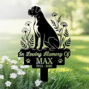 Personalized Dog Memorial Stake, Dog Grave Marker, Boxer Dog Garden Sign, Dog Loss Metal Stake, Boxer Lovers, Remembrance Stake