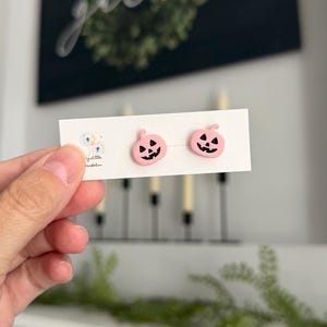 Halloween Clay Stud Earrings: Polymer Clay Spooky Jewelry pink pumpkin