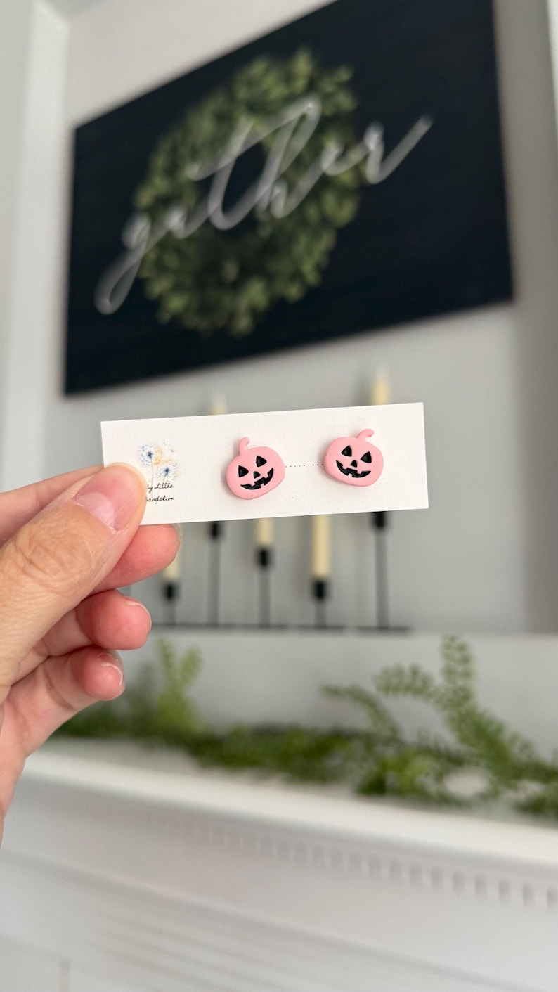 Halloween Clay Stud Earrings: Polymer Clay Spooky Jewelry pink pumpkin