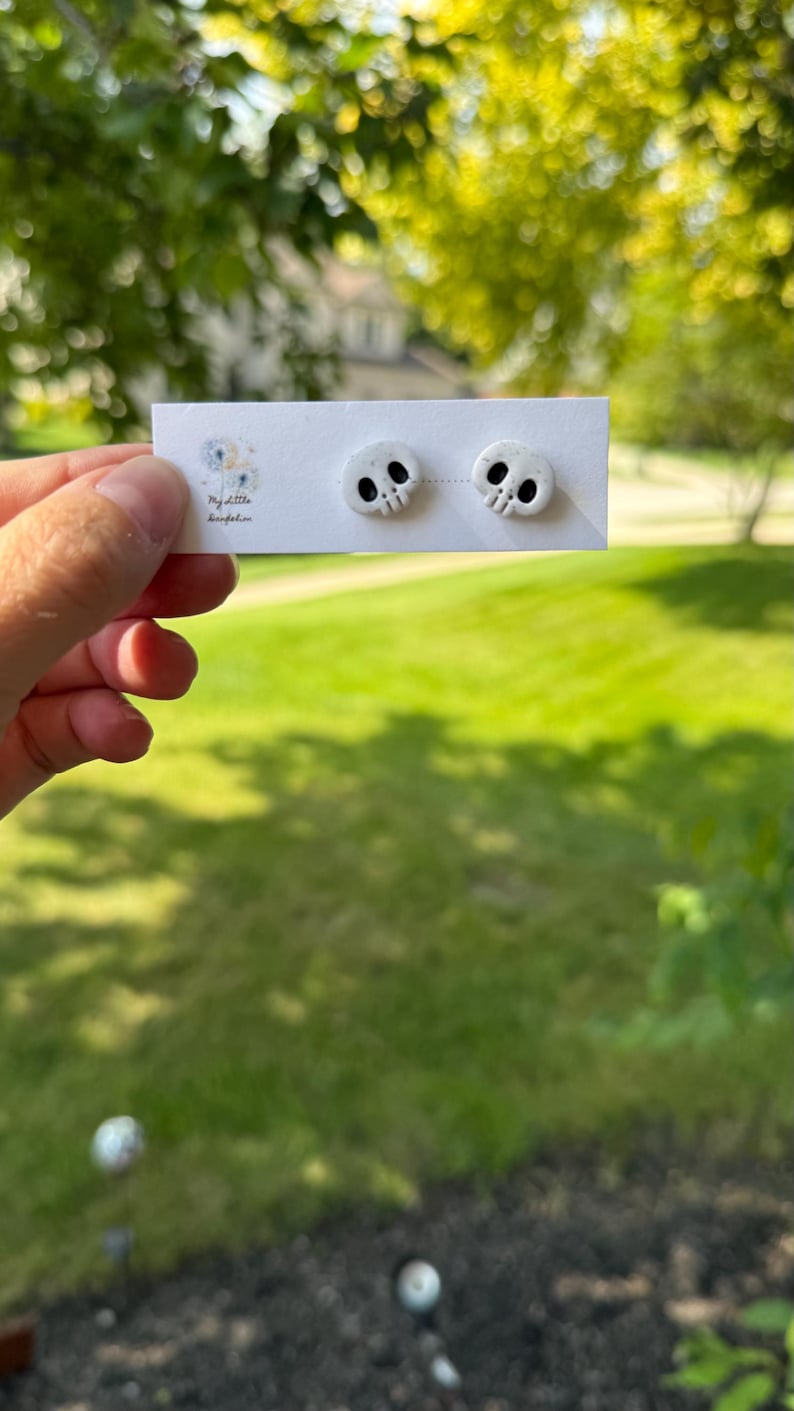 Halloween Clay Stud Earrings: Polymer Clay Spooky Jewelry skulls