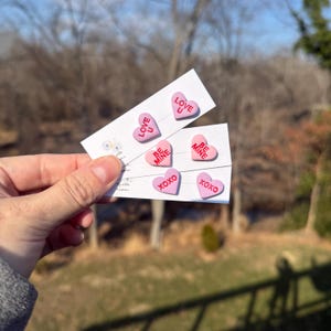 Conversation Heart Clay Earrings: Valentine's Day Clay Studs