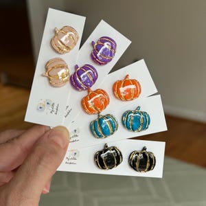Polymer Clay Pumpkin Stud Earrings: Gold Leaf Fall Jewelry