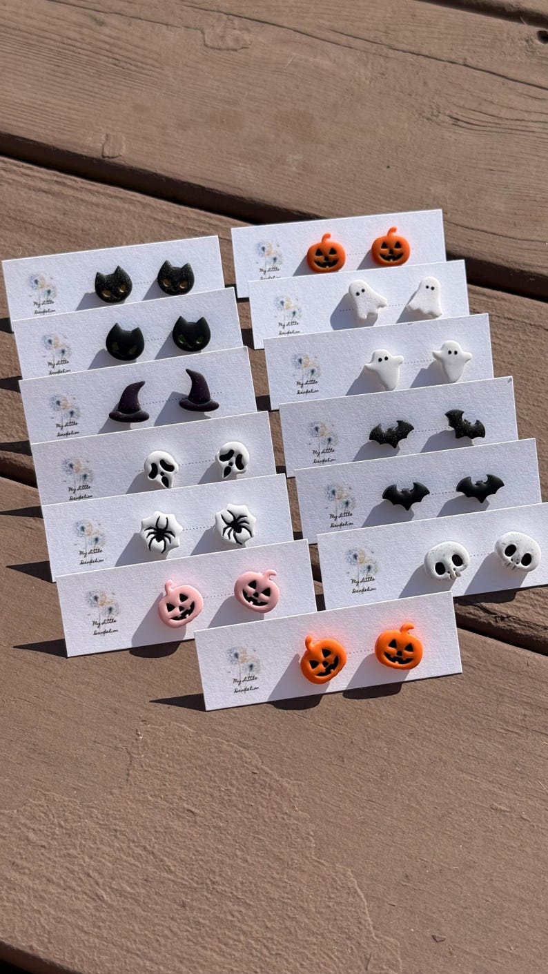 Halloween Clay Stud Earrings: Polymer Clay Spooky Jewelry image 2