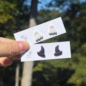 Halloween Clay Stud Earrings: Polymer Clay Spooky Jewelry image 4