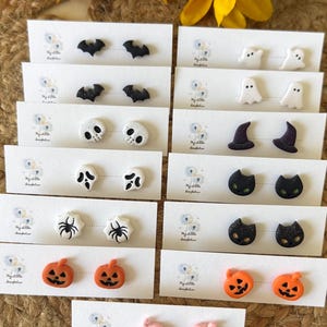 Halloween Clay Stud Earrings: Polymer Clay Spooky Jewelry image 1