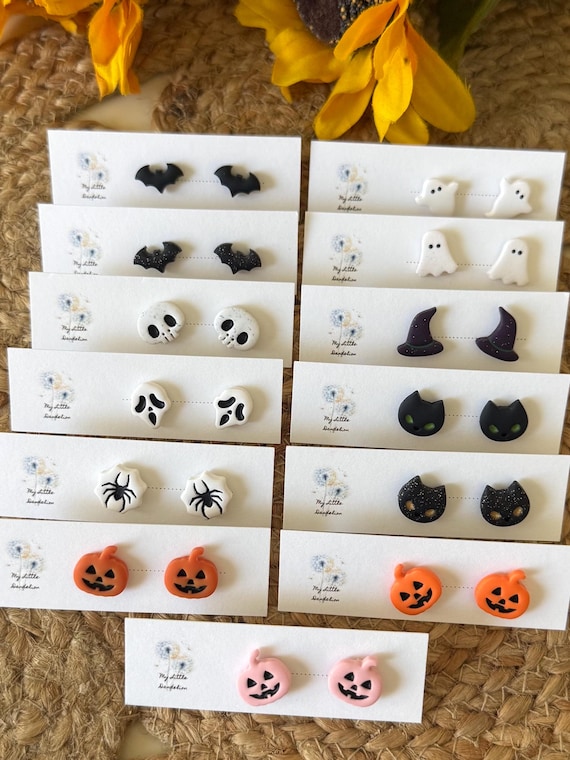 Halloween Clay Stud Earrings: Polymer Clay Spooky Jewelry
