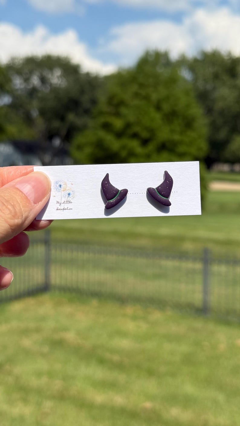 Halloween Clay Stud Earrings: Polymer Clay Spooky Jewelry witches hats