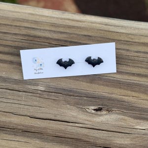 Halloween Clay Stud Earrings: Polymer Clay Spooky Jewelry sparkly bats