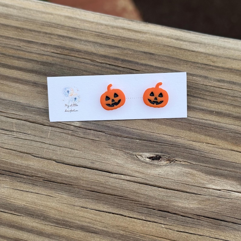 Halloween Clay Stud Earrings: Polymer Clay Spooky Jewelry bright orange 🎃