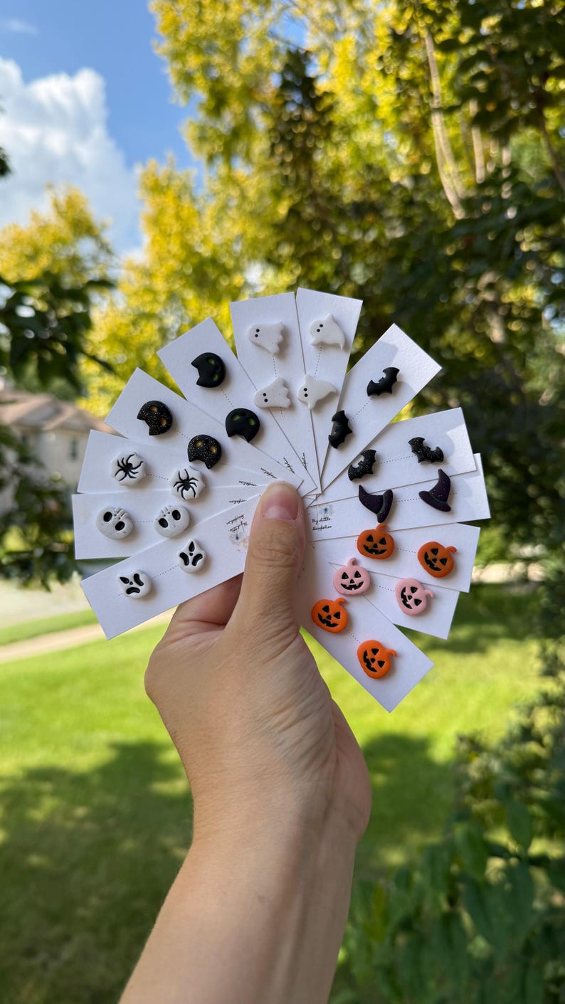 Halloween Clay Stud Earrings: Polymer Clay Spooky Jewelry image 3