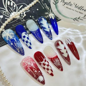 Handmade Mystic Snow Press-On Nails: Winter Design