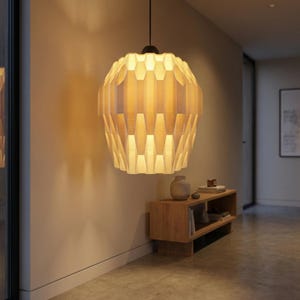 Moderne Lampe aus Kunststoff mit geometrischem Design und warmem diffusen Licht für Wohn- und Esszimmer - minimal elegant