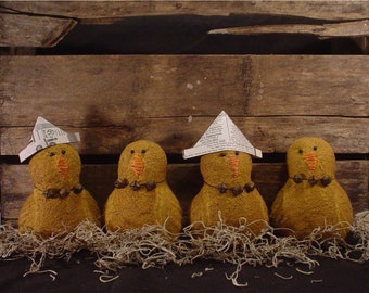 Aged Primitive Folk Art Easter, Spring, Or All Year Chicks and Farm Brown Eggs E - Pattern