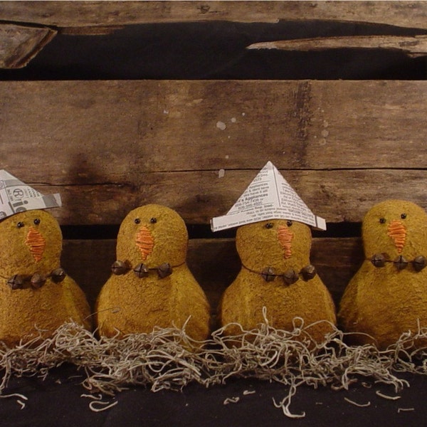 Aged Primitive Folk Art Easter, Spring, Or All Year Chicks and Farm Brown Eggs E - Pattern
