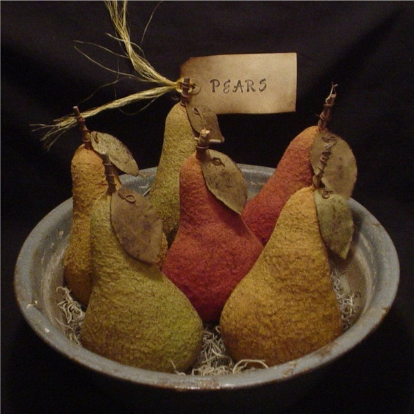 Primitive Aged Pears E  Pattern - Big Ripe Pears Bowl Fillers, Ornaments, Ornies - E Pattern