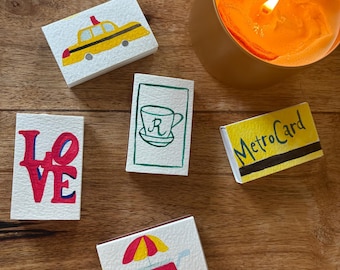 Cajas de cerillas de acuarela pintadas a mano de Nueva York