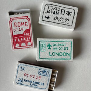 Passport Stamps Hand-Painted Watercolor Matchbooks