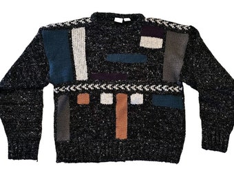 Pull en tricot Bachrach vintage pour homme L multicolore style indépendant grand-père Kelce des années 80