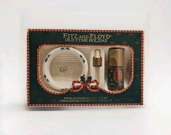 Juego de anillos de luz de porcelana con fragancia vintage Fitz and Floyd, Old Tyme Holiday '94