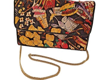 Vintage Nicole Miller jaren 90 portemonnee handtas kleurrijk junkfood thema ketting gewatteerd