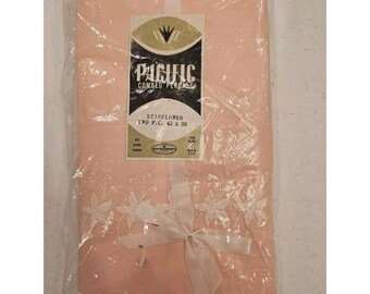 Fundas de almohada vintage Pacific de percal de algodón peinado 100% rosa con estampado de flor estrella NUEVAS