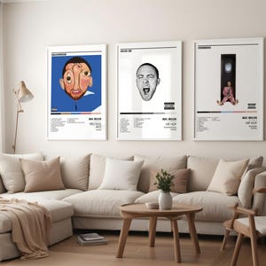 Mac-Miller アルバム レトロポスター 3枚セット、ヒップホップポスター、ラッパーポスター、ウォールアートデコレーション、彼や彼女へのギフトアイデア、デジタルダウンロード