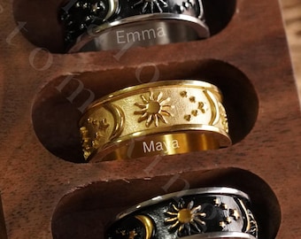 Personalized Celestial Ring: Sun and Moon, Galaxy Jewelry