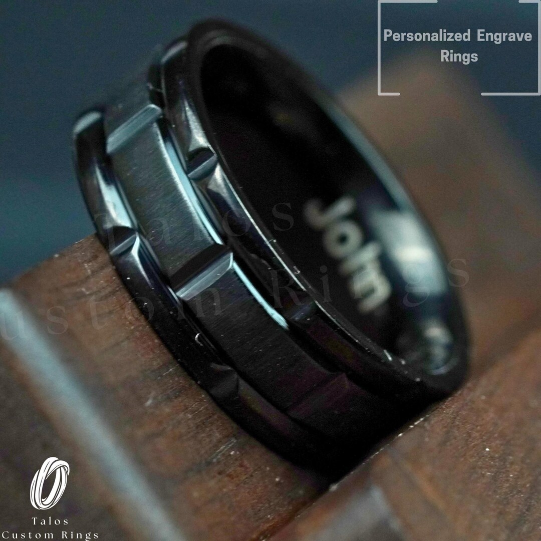 Hugo Boss Ring Black Titanium Steel Ring for Men: Brushed Geometric Band, Custom ...