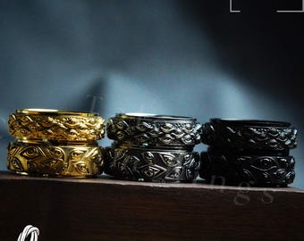 Witchy All Seeing Eye Spinner Ring: Gold Steel Fidget Jewelry