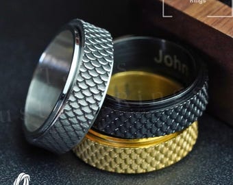 Unisex Dragon Skin Spinner Ring - Personalized Dragon Skin Spinner Ring, Scale Armor Ring Gift, Gold Dragon Ring Gift, Edgy Gift For Him