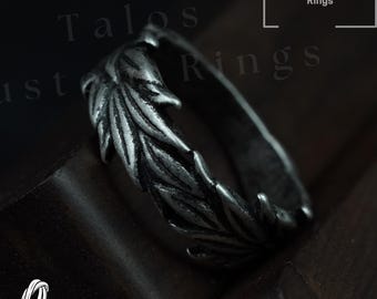 Silver Leaf Wrap Ring: Stainless Steel Viking Feather Ring